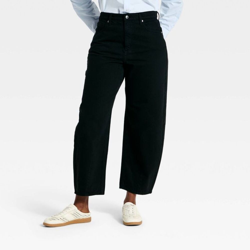 Women's High-Rise Easy Barrel Jeans - Universal Thread Black 00 Long - Picture 4 of 4